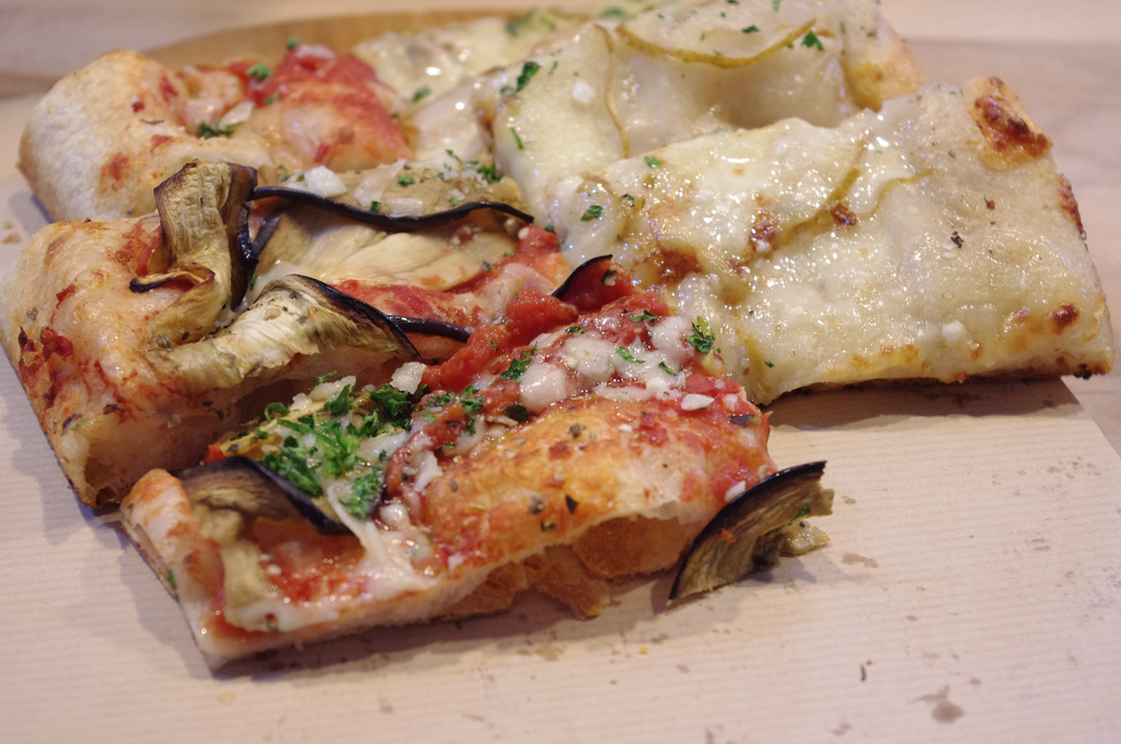 Half-eggplant, half truffle cream with potato pizza from Al Taglio in Paris. Photo by alphacityguides.