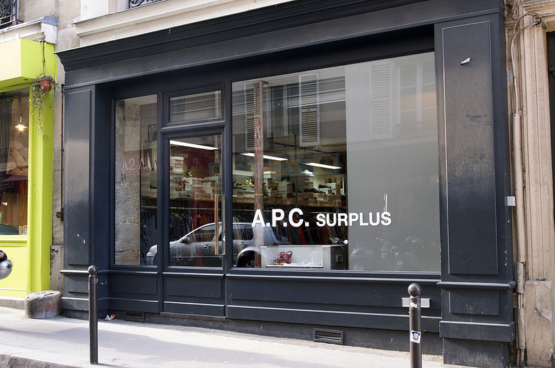 Store front at A.P.C. Surplus in Paris. Photo by alphacityguides.  