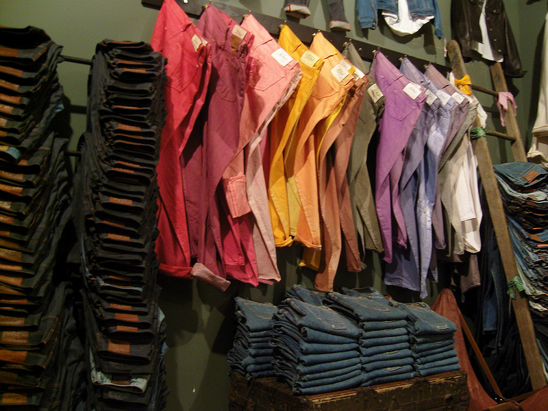 Colored denim display inside Jean Shop in New York. Photo by alphacityguides.