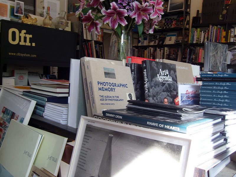 Book display at Ofr in Paris. Photo by alphacityguides.