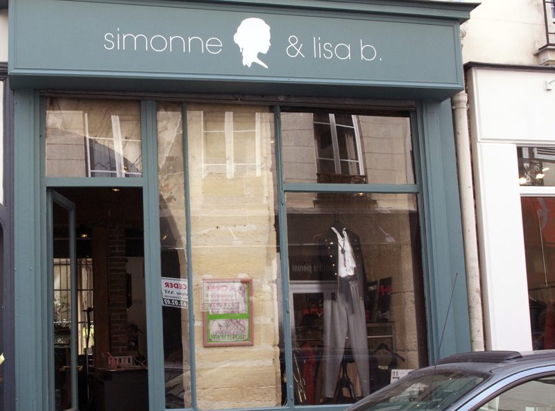 Store front at Simonne & Lisa B in Paris. Photo by alphacityguides.