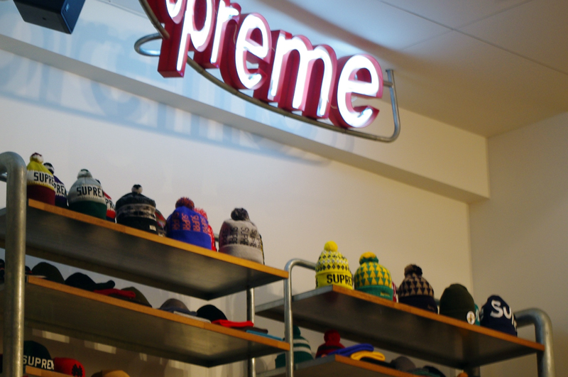Hat display inside Supreme in Tokyo. Photo by alphacityguides.
