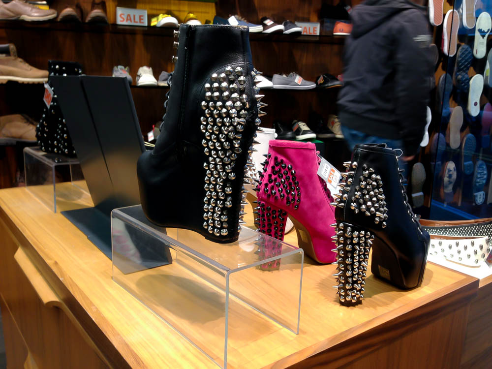 Jeffrey Campbell Lita Spike Boots in Black and Pink at Sole in London. Photo by alphacityguides.