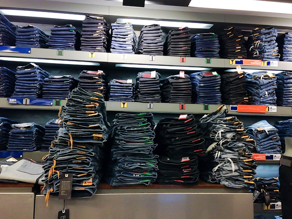 Denim wall at G-Star Raw in London. Photo by alphacityguides.