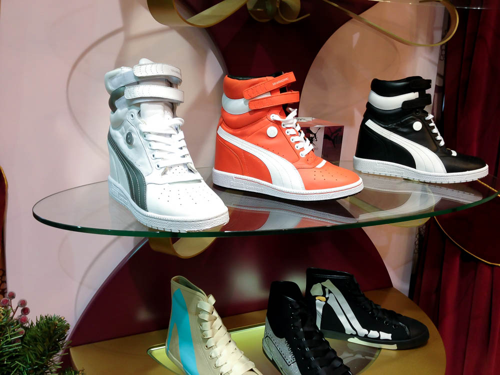 Sneaker display at Poste Mistress in London. Photo by alphacityguides.