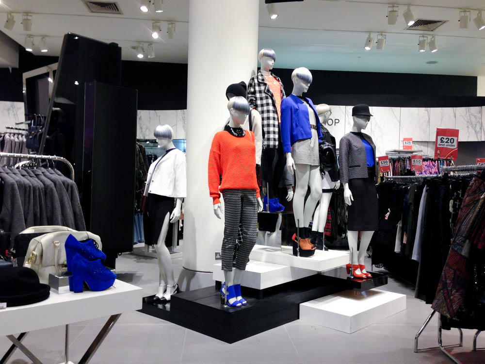 Topshop display at Selfridges on Oxford Street in London. Photo by alphacityguides.