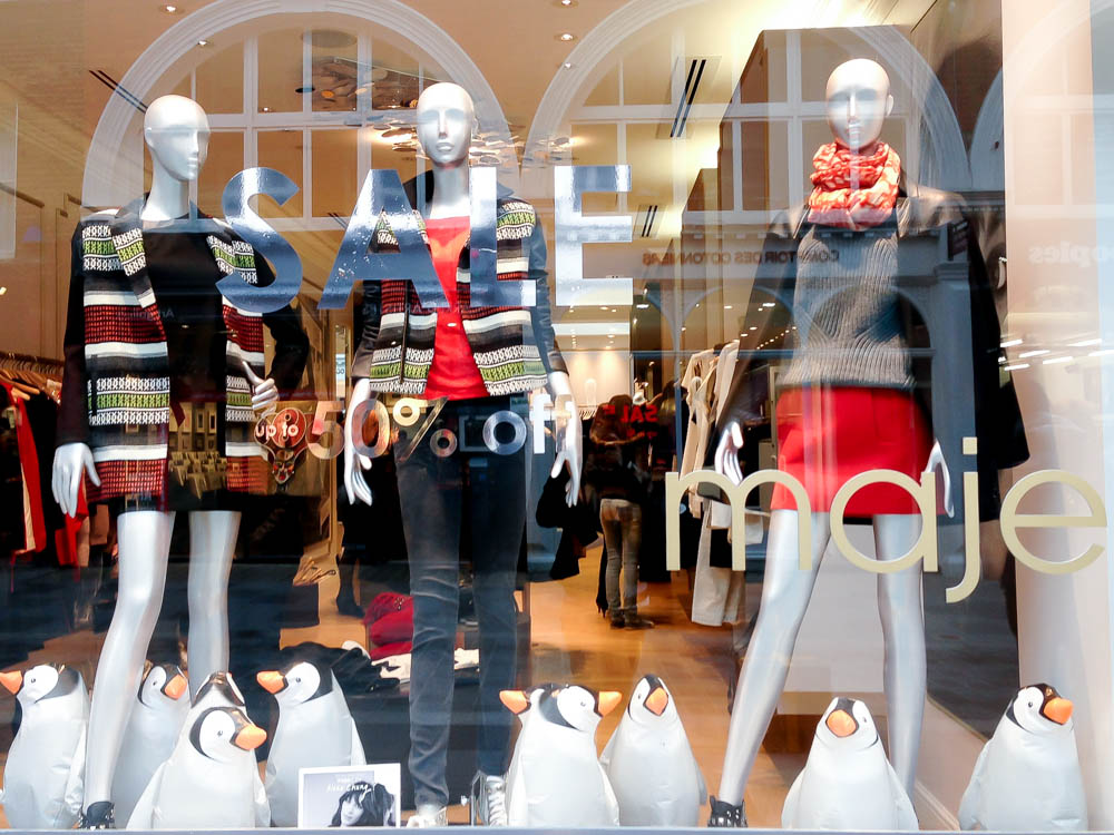 Fashion window display at Maje in London. Photo by alphacityguides.