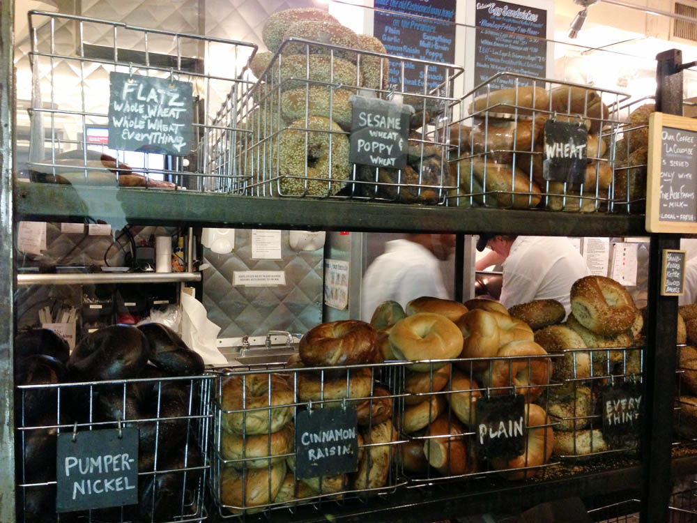 Bagel selection at Murray's Bagel in New York. Photo by alphacityguides.