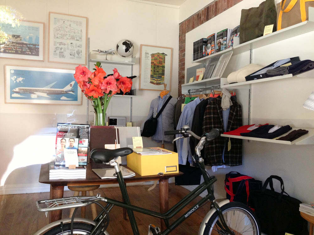 Fashion and accessory display inside Monocle in New York. Photo by alphacityguides.