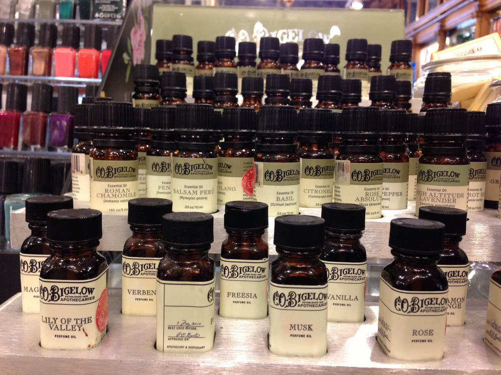 Essential oils at C.O Bigelow in New York. Photo by alphacityguides.
