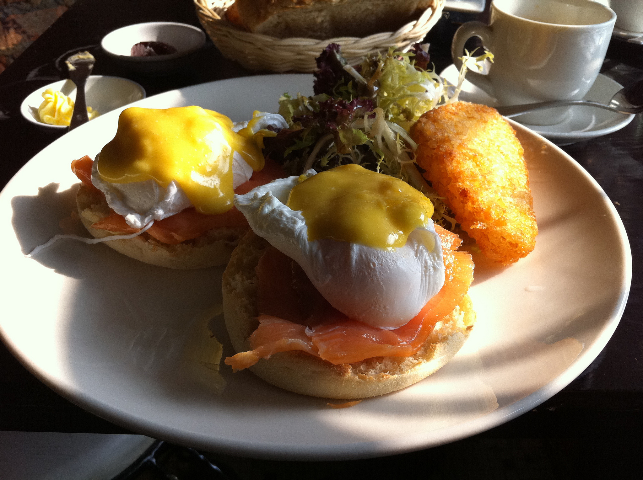 Salmon eggs benedict at Brunch Club & Supper in Hong Kong. 