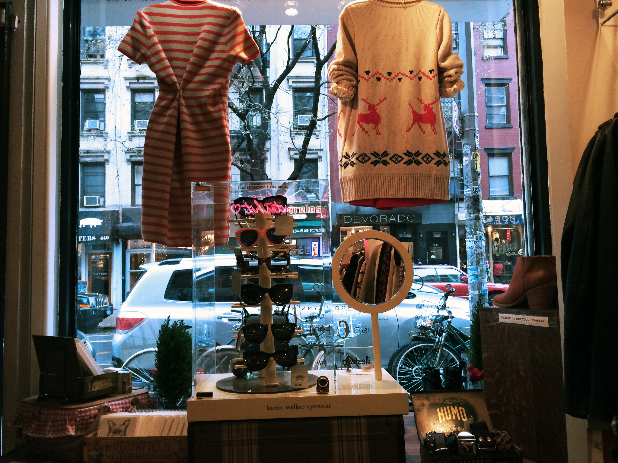 Fashion display at Cloak & Dagger in New York. Photo by alphacityguides.