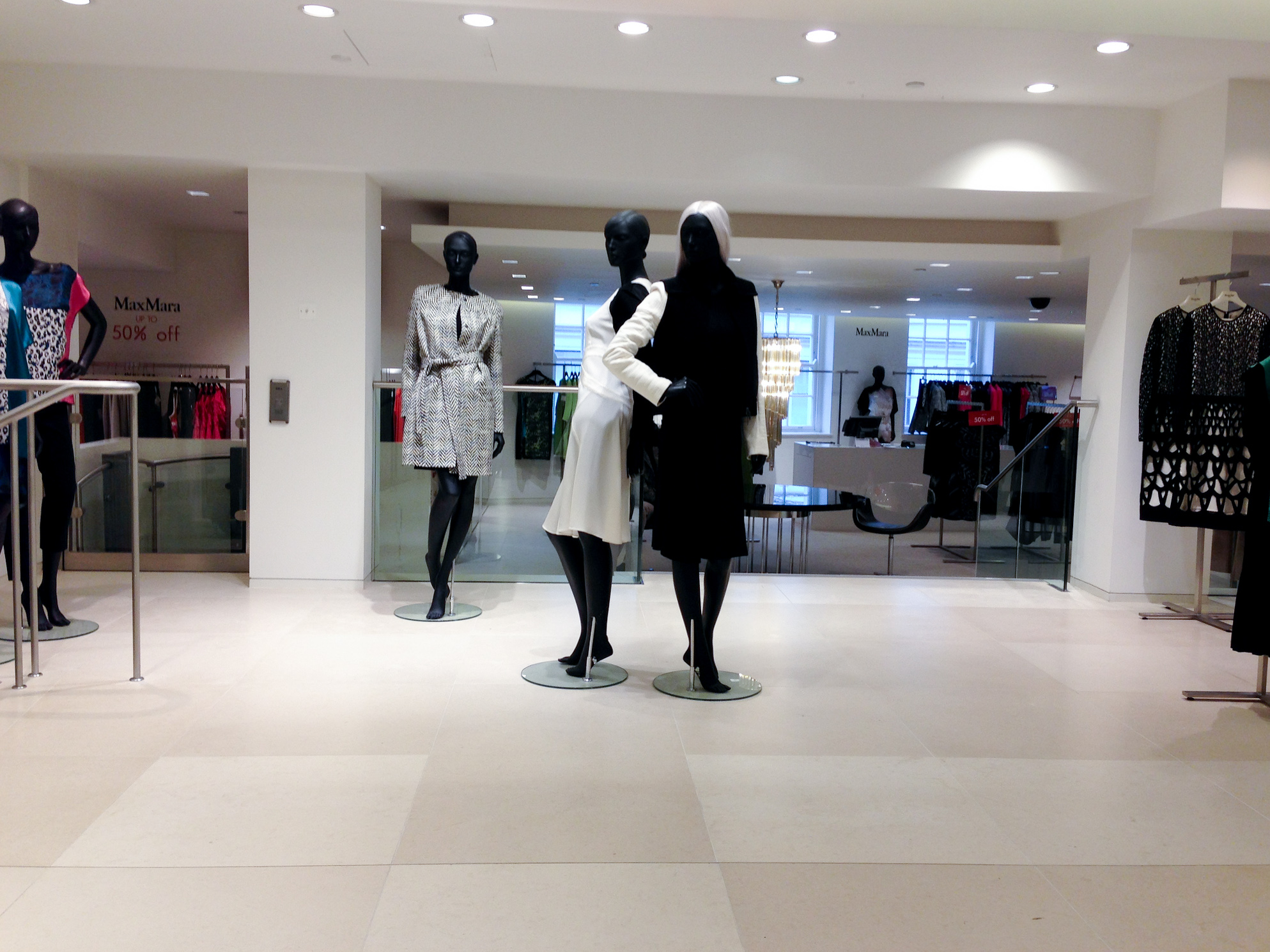 Womenswear display at Fenwick Department store in London. Photo by alphacityguides.