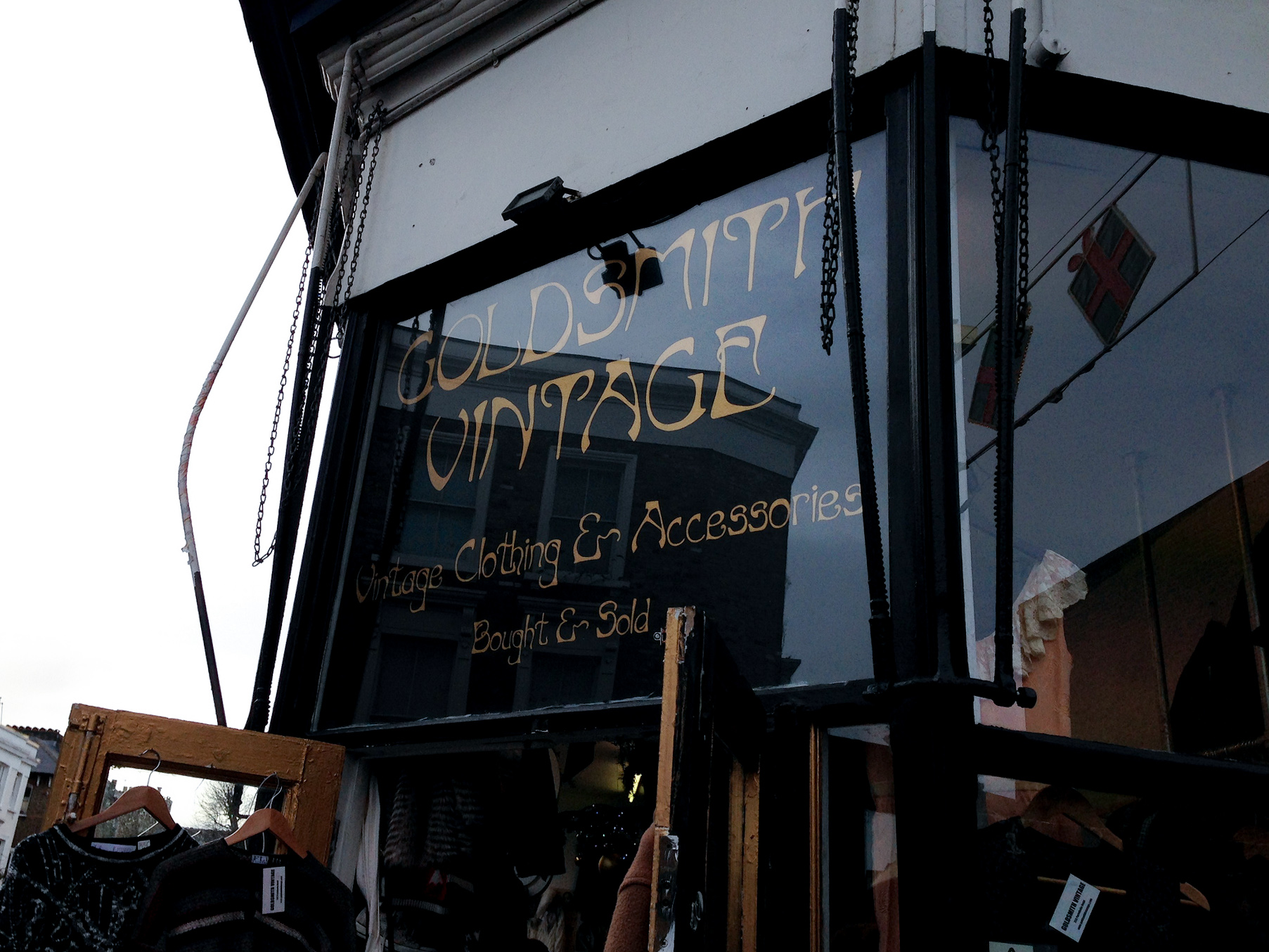 Storefront at Goldsmith Vintage in London. Photo by alphacityguides.