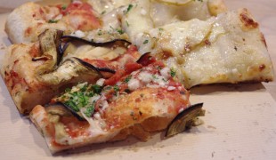 Half-eggplant, half truffle cream with potato pizza from Al Taglio in Paris. Photo by alphacityguides.