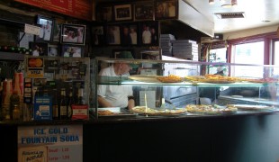 Pizza counter at Bleecker Street Pizza. 