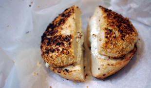 Everything bagel toasted with cream cheese at Ess-A-Bagel in New York. Photo by alphacityguides.