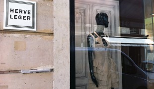 Store front at Hervé Léger in Paris. Photo by alphacityguides.