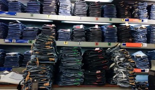 Denim wall at G-Star Raw in London. Photo by alphacityguides.