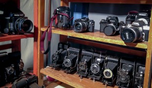 Vintage camera display at the Portobello Market in London. Photo by alphacityguides.