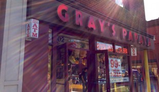 Store front at Gray's Papaya in New York. Photo by alphacityguides.