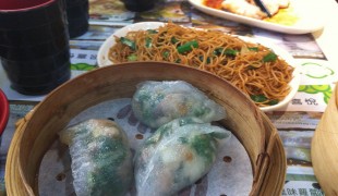 Dumplings and deep fried noodles at Tim Ho Wan in Hong Kong. Photo by alphacityguides.