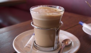 Cafe creme at Cafe de l'Industrie in Paris. Photo by alphacityguides.