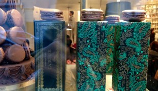 Macaron boxes at Ladurée in London. Photo by alphacityguides.