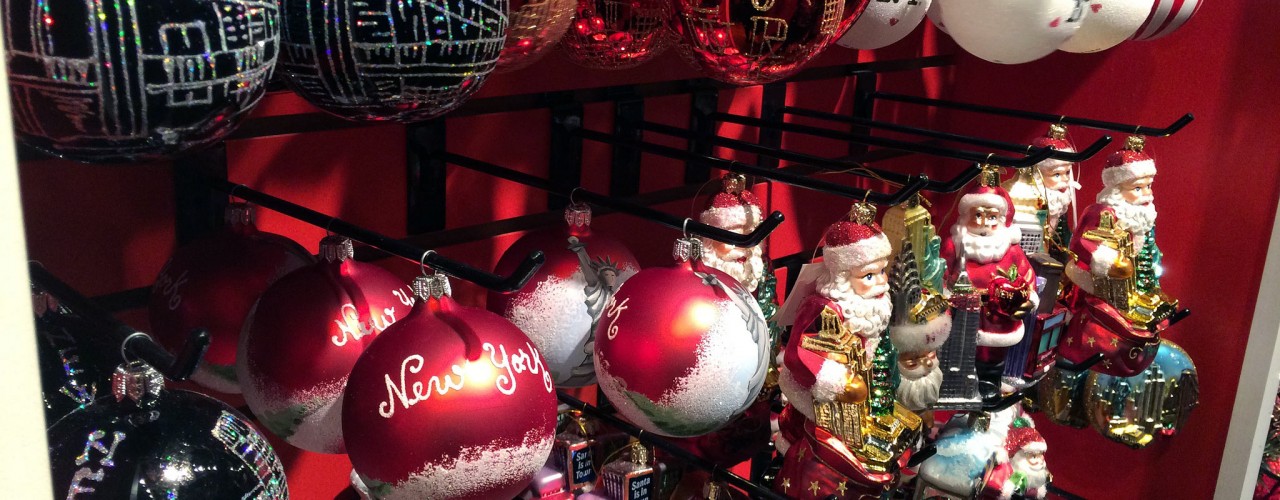 Christmas decorations at Columbus Circle Holiday Market in New York. Photo by alphacityguides.