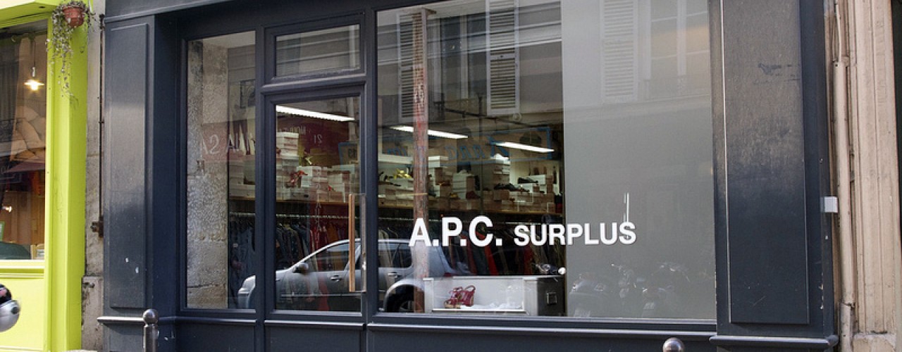 Store front at A.P.C. Surplus in Paris. Photo by alphacityguides.  