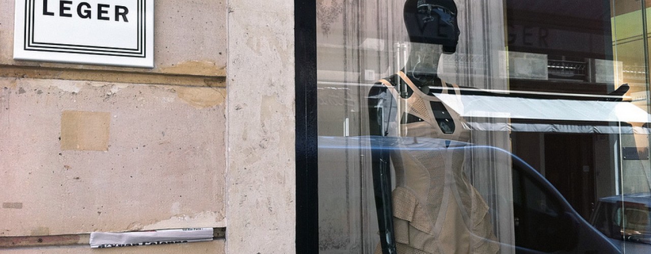 Store front at Hervé Léger in Paris. Photo by alphacityguides.
