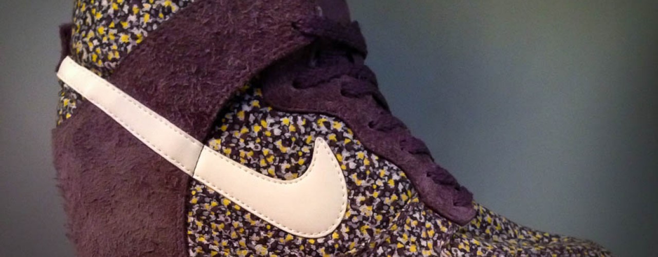 Nike Dunk Sky High Liberty print wedge heel sneaker at Offspring in London. Photo by alphacityguides.