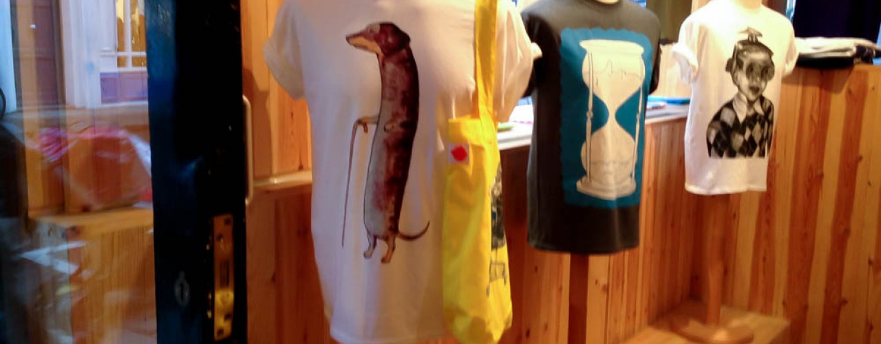 Graphic tshirt display at Super Superficial in London. Photo by alphacityguides.