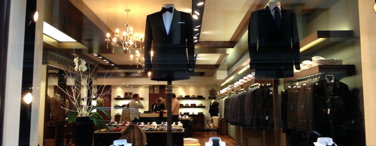 Window display at Kilgour on Savile Row in London. Photo by alphacityguides.