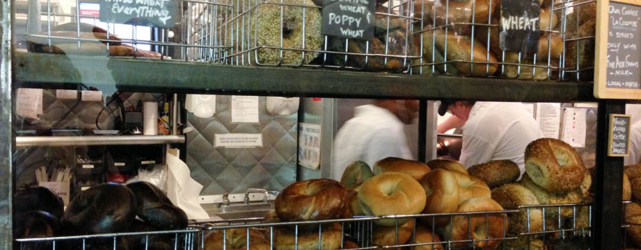 Bagel selection at Murray's Bagel in New York. Photo by alphacityguides.