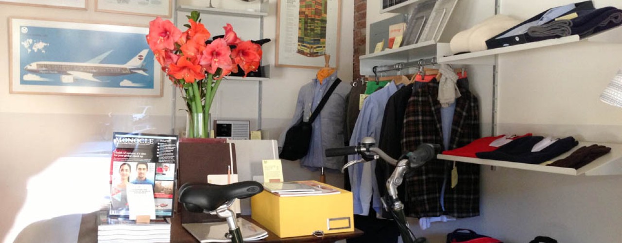 Fashion and accessory display inside Monocle in New York. Photo by alphacityguides.