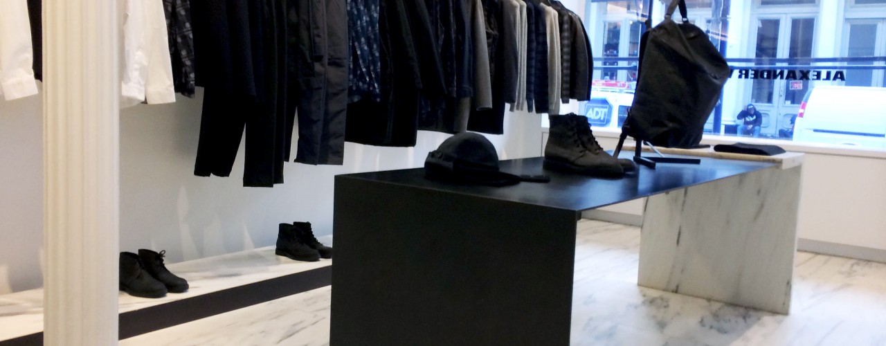 Modern fashion display at Alexander Wang in New York. Photo by alphacityguides.