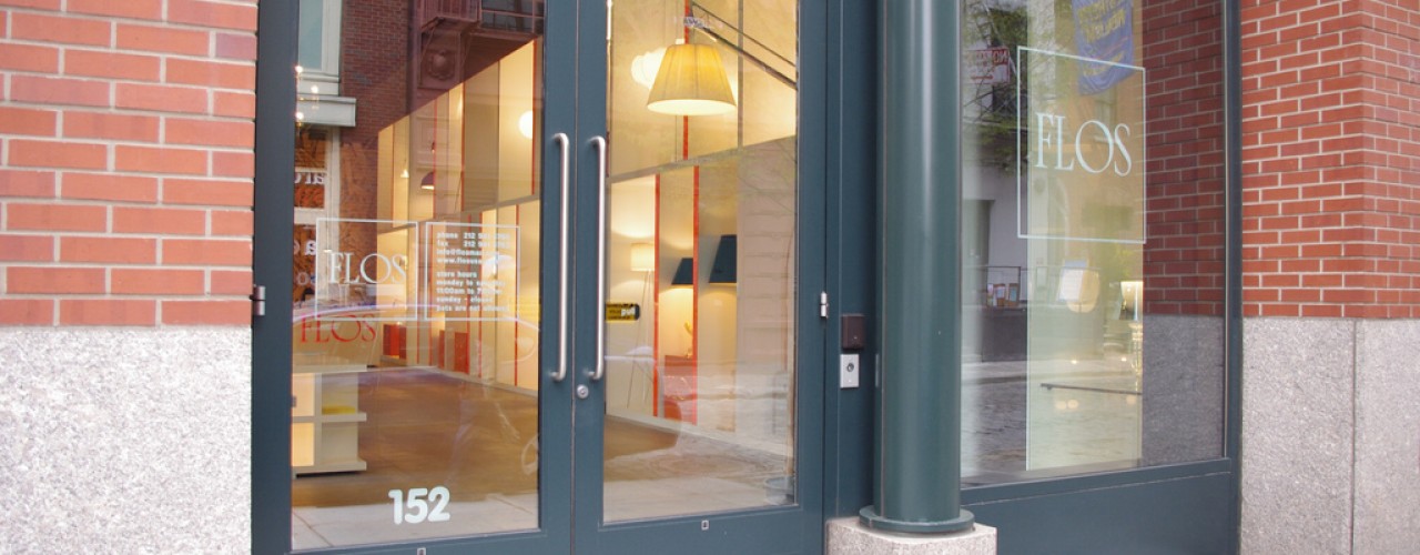 Storefront of Flos in New York. Photo by alphacityguides.