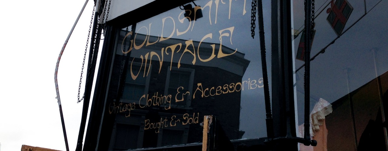 Storefront at Goldsmith Vintage in London. Photo by alphacityguides.