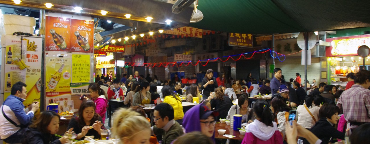 Temple Street Market dai pai dong's in Hong Kong. Photo by alphacityguides.