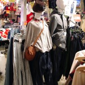 Mens and womens fashion display at Spinns Harajuku in Tokyo.