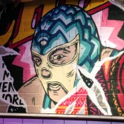 Wrestler wall painting at Chilango Burrito in London. Photo by alphacityguides. 