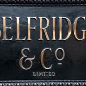 Selfridge & Co. sign in London. Photo by alphacityguides.