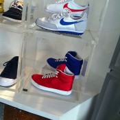 Sneaker display at MWShift in Paris. Photo by alphacityguides.