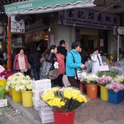 People shopping at the Flower Market in Hong Kong. Photo by alphacityguides.