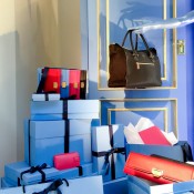 Leather accessories window display at Smythson in London. Photo by alphacityguides.