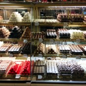 Chocolate counter display at Harrods in London. Photo by alphacityguides.