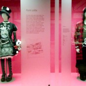 Punk Lolita costumes at a Japanese streetwear fashion exhibit at V&A museum in London.