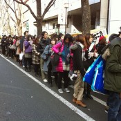 Line up to get into Laforet on New Years Day in Harajuku. 
