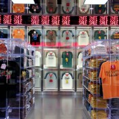 T-shirt wall display inside Uniqlo in Tokyo. Photo by alphacityguides.